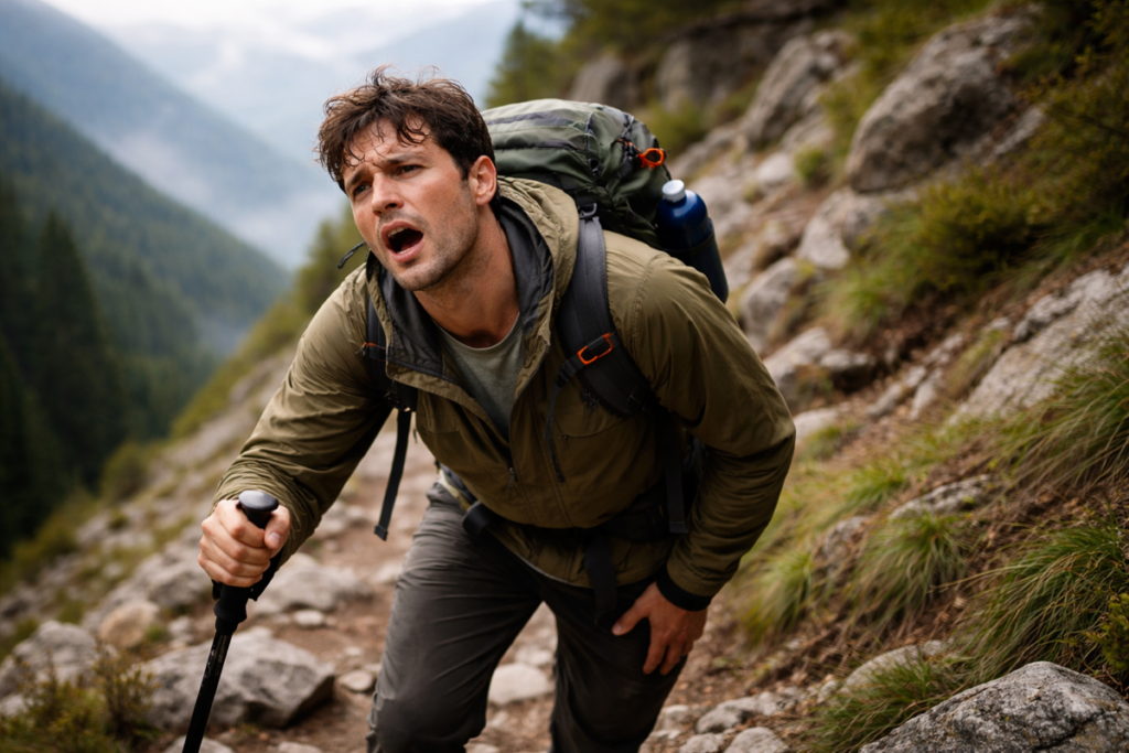 登山で足が疲れている人